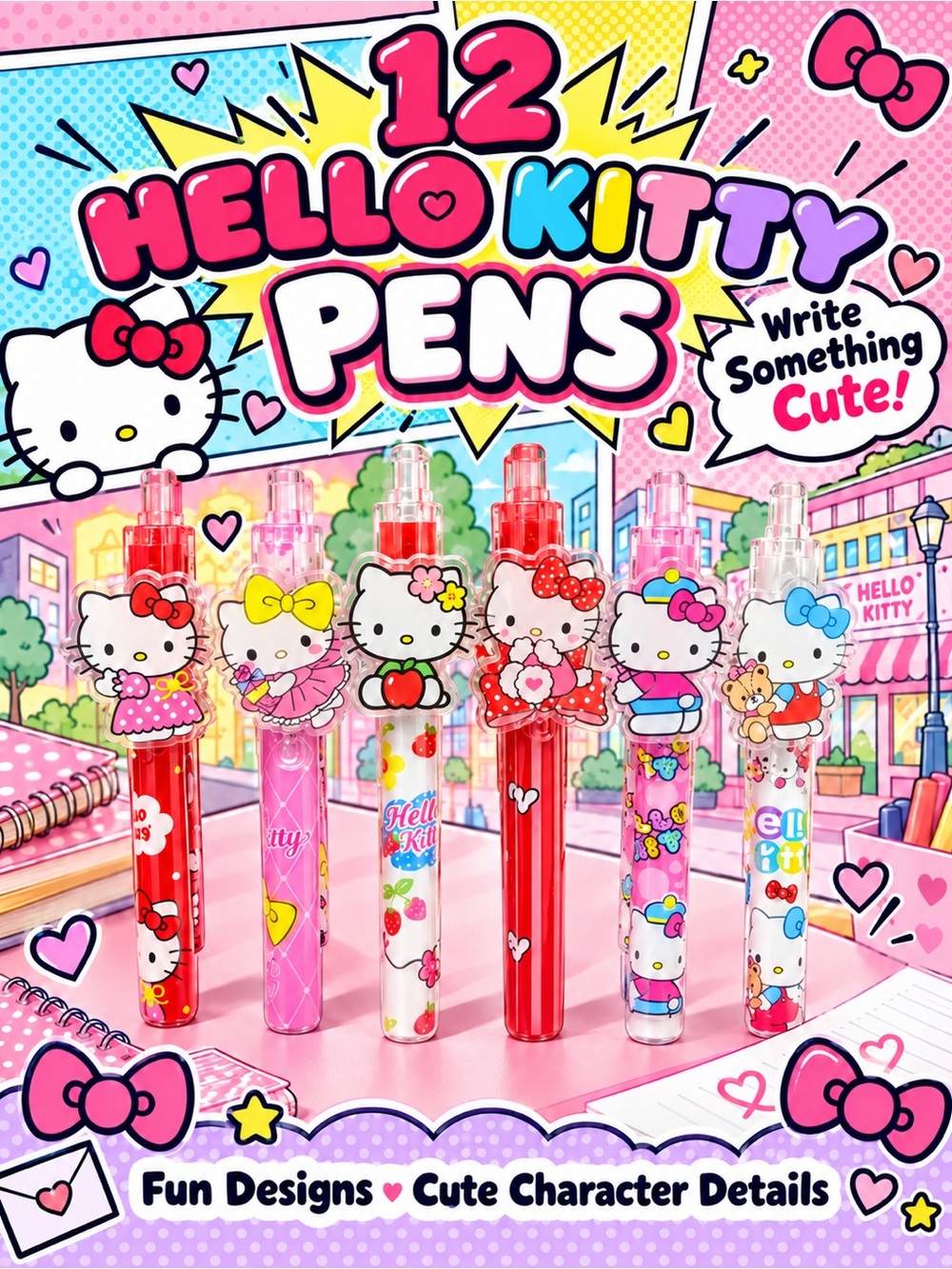 Hello Kitty Assorted Character Gel Pens - Pink, Red, White, Blue